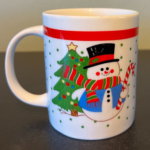 Lot of 4 Christmas Ceramic Mugs w/ Polka Dots ~ Santa Claus Snowman Holiday Tree - Picture 3 of 12